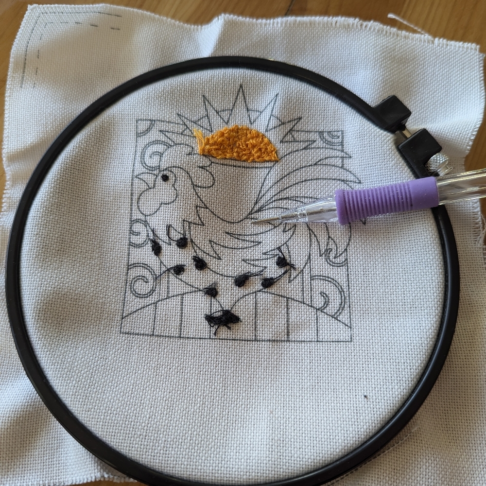 Punch needle embroidery holder and needle
